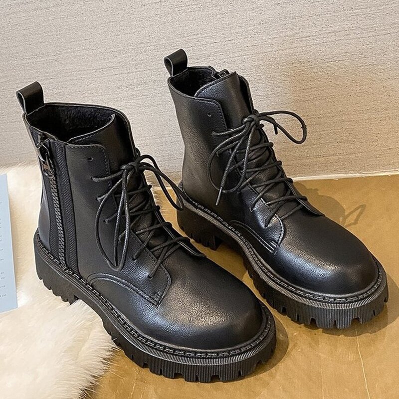

Lace-up Lug Sole Combat Boots, Black