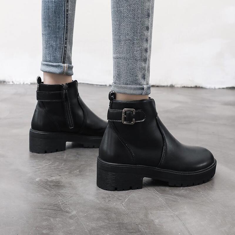 

Buckle Chunky Heeled Ankle Boots, Black