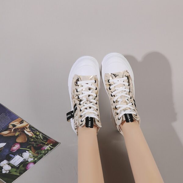 

Holographic Detail Lace-up Front Sneakers, Beige