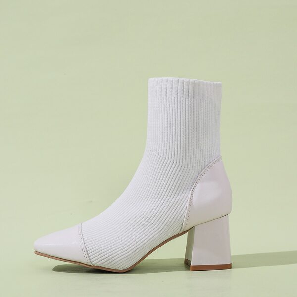 

Point Toe Chunky Heeled Sock Boots, White