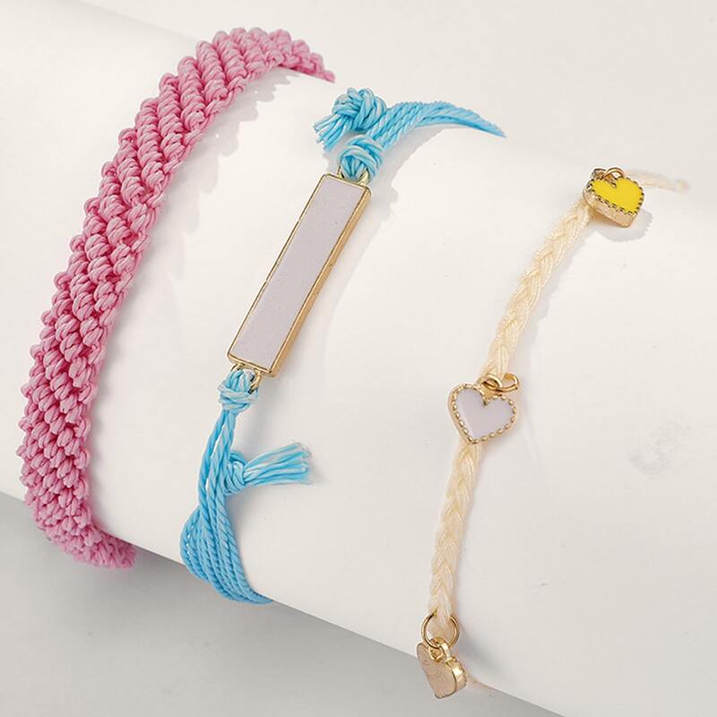 

3pcs Heart Braided Rope Bracelet, Multicolor