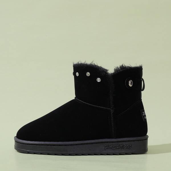

Rhinestone Decor Warm Ankle Boots, Black