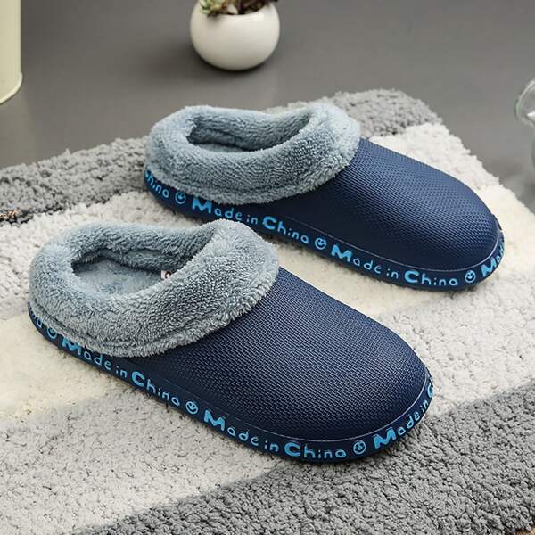 

Men Round Toe Waterproof Warm Slippers, Blue