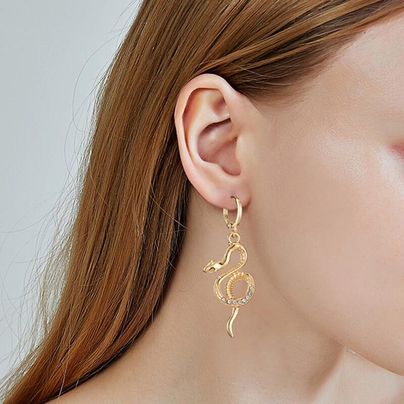 

Rhinestone Snake Drop Earrings, Gold