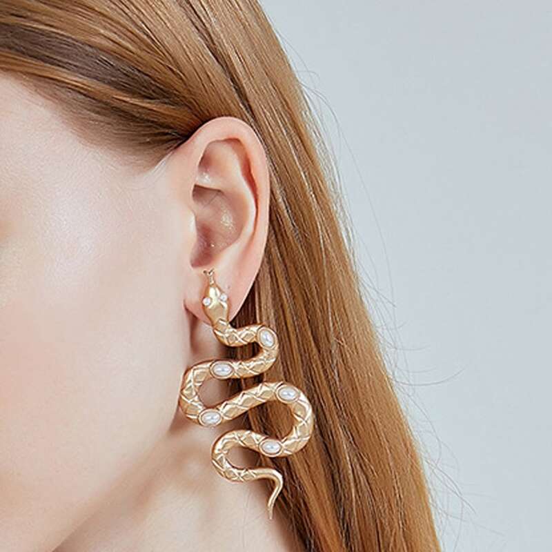 

Faux Pearl Snake Drop Earrings, Gold