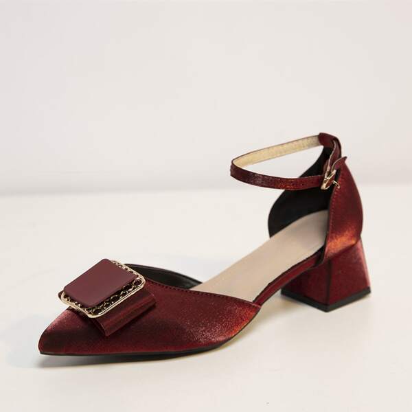 

Metal Decor Mid Heel Ankle Pumps, Red