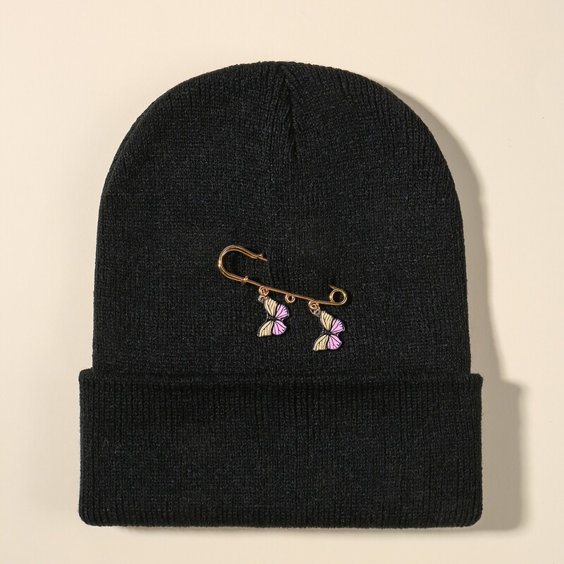

Butterfly Decor Knitted Beanie, Black