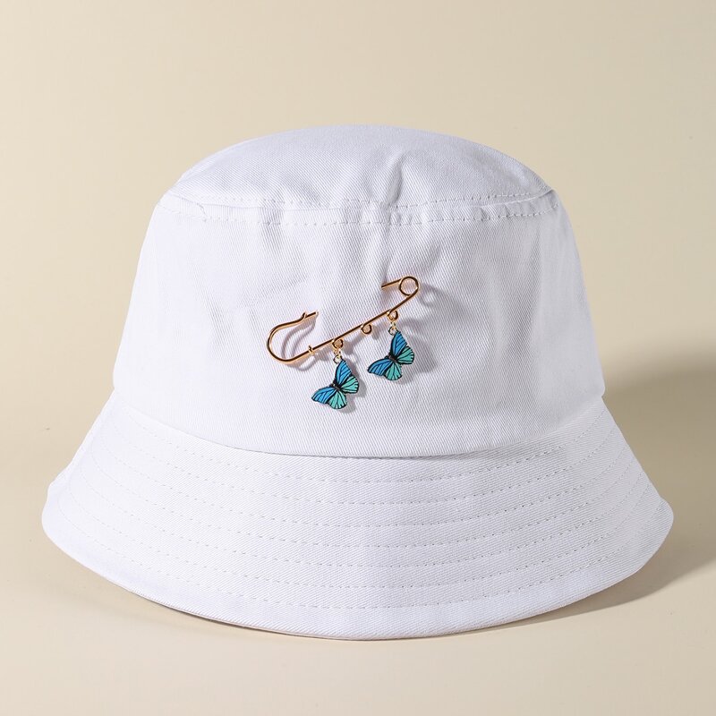 

Butterfly Safety Pin Bucket Hat, White