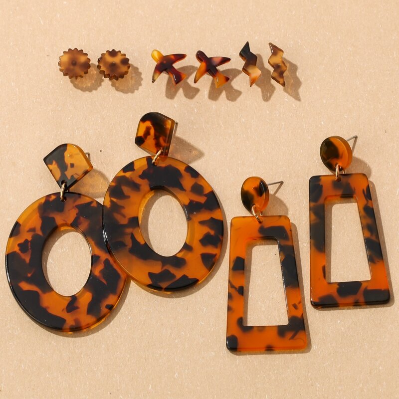 

5pairs Graphic Geo Earring Set, Multicolor
