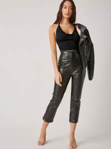 SHEIN BAE Draped Neck Tied Open Back Top - Black - View 5