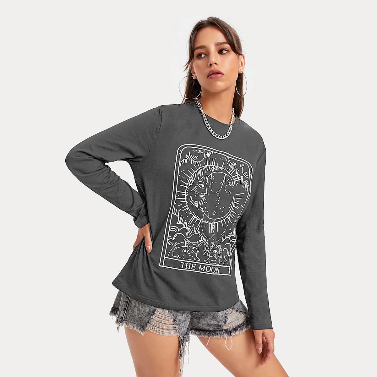 

Moon & Letter Graphic Tee, Grey