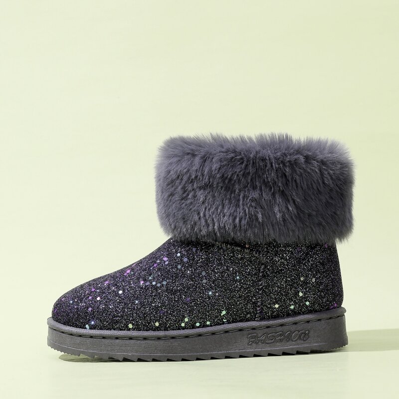 

Glitter Decor Fluffy Boots, Grey