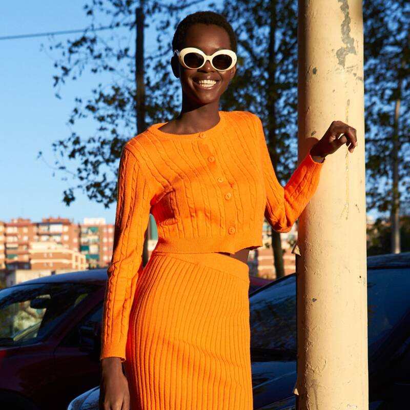 

Single Breasted Cable Knit Cardigan, Orange bright