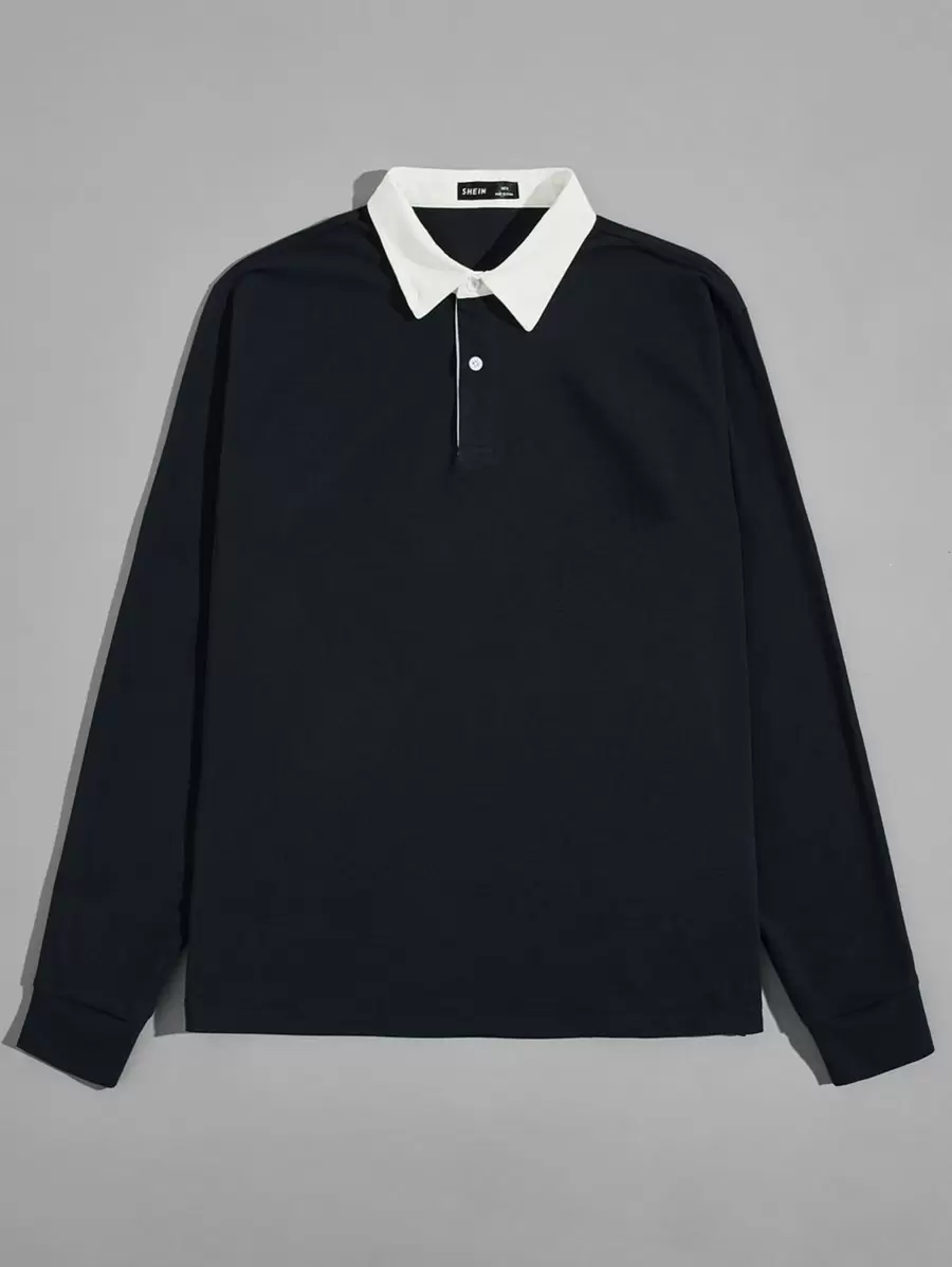 GENTILAND Men Contrast Collar Polo Shirt - Blue - View 1