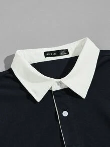 GENTILAND Men Contrast Collar Polo Shirt - Blue - View 3