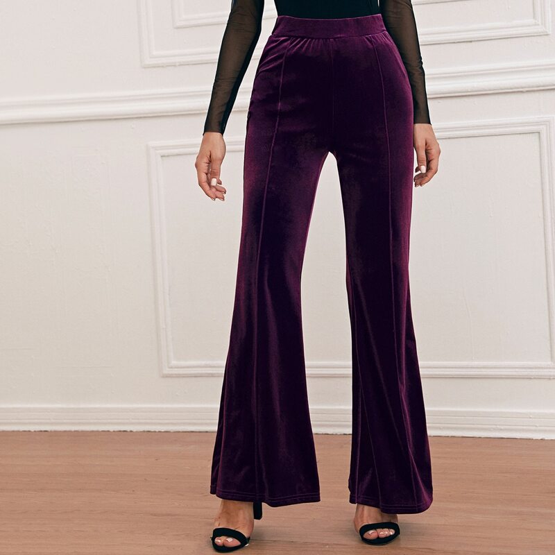 

Seam Front Flare Leg Velvet Pants, Purple