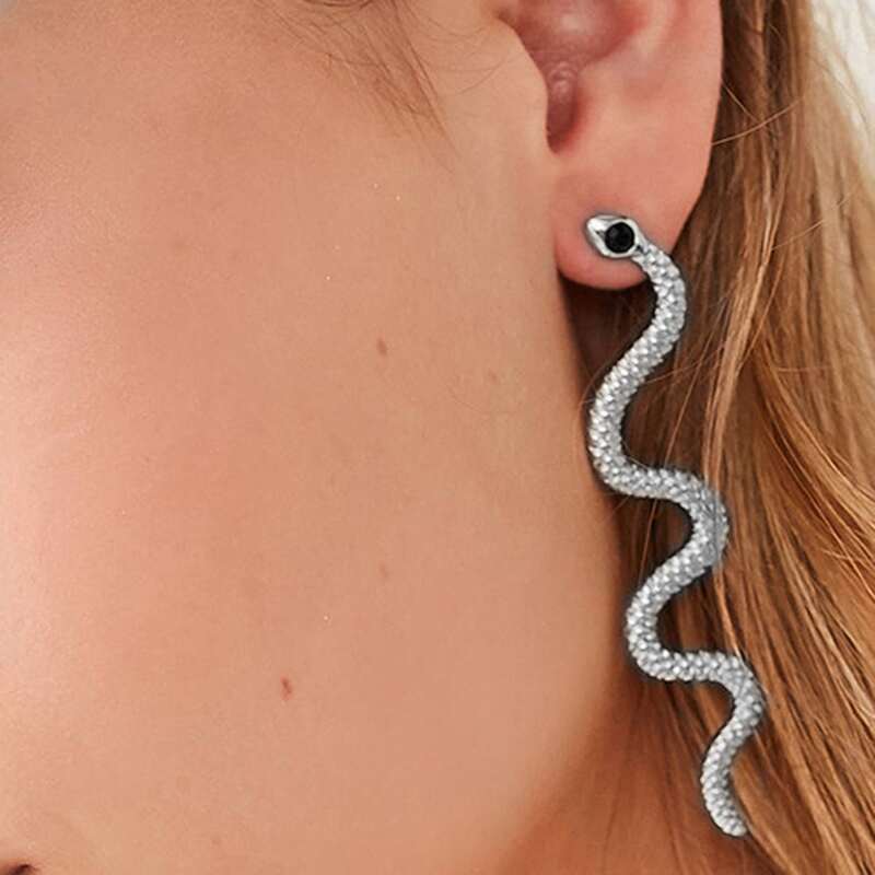 

Textured Snake Drop Earrings, Silver