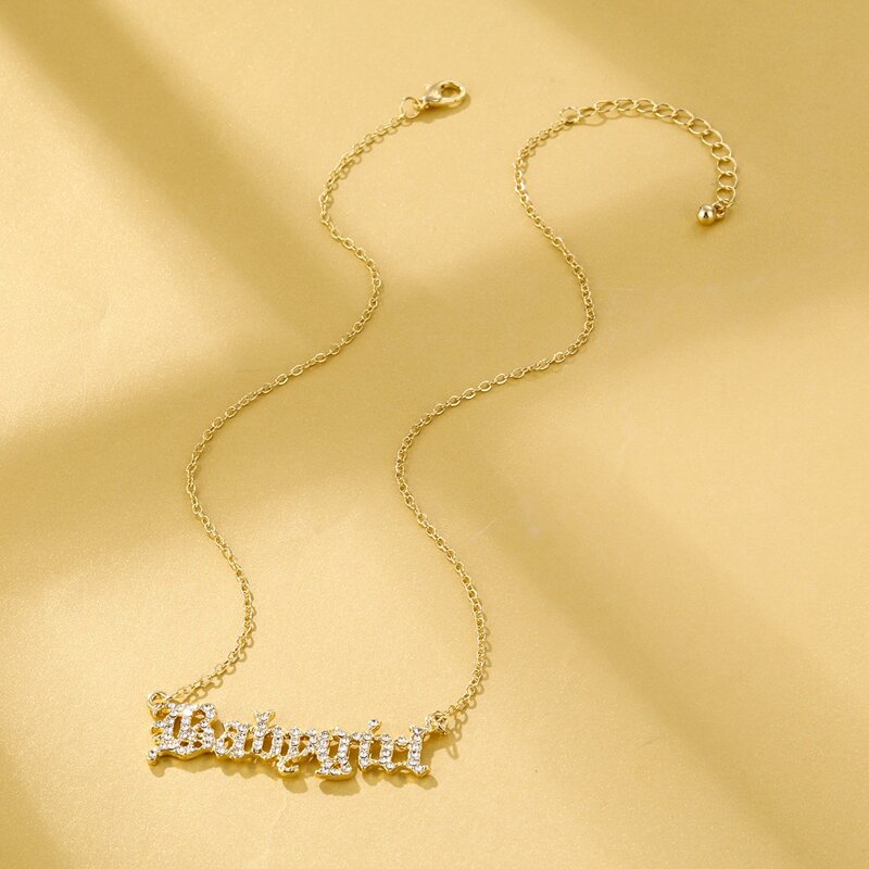 

Rhinestone Letter Pendant Necklace, Gold