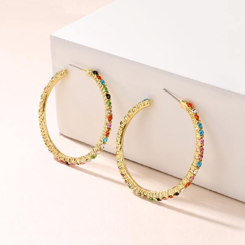

Rhinestone Hoop Earrings, Gold