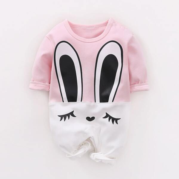 

Baby Girl Cartoon Rabbit Print Spliced Jumpsuit, Multicolor