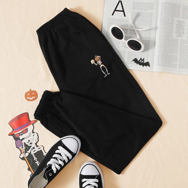 

Plus Skeleton & Pumpkin Print Sweatpants, Black