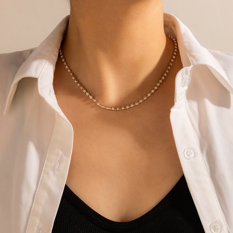 

1pc Rhinestone Necklace, Gold