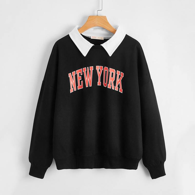 

Letter Drop Shoulder Oversized Sweatshirt, Black