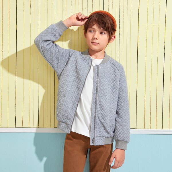 

Boys Raglan Sleeve Bomber Jacket, Light grey