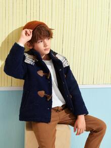 SHEIN Boys Teddy Duffle Coat - Navy Blue - View 5