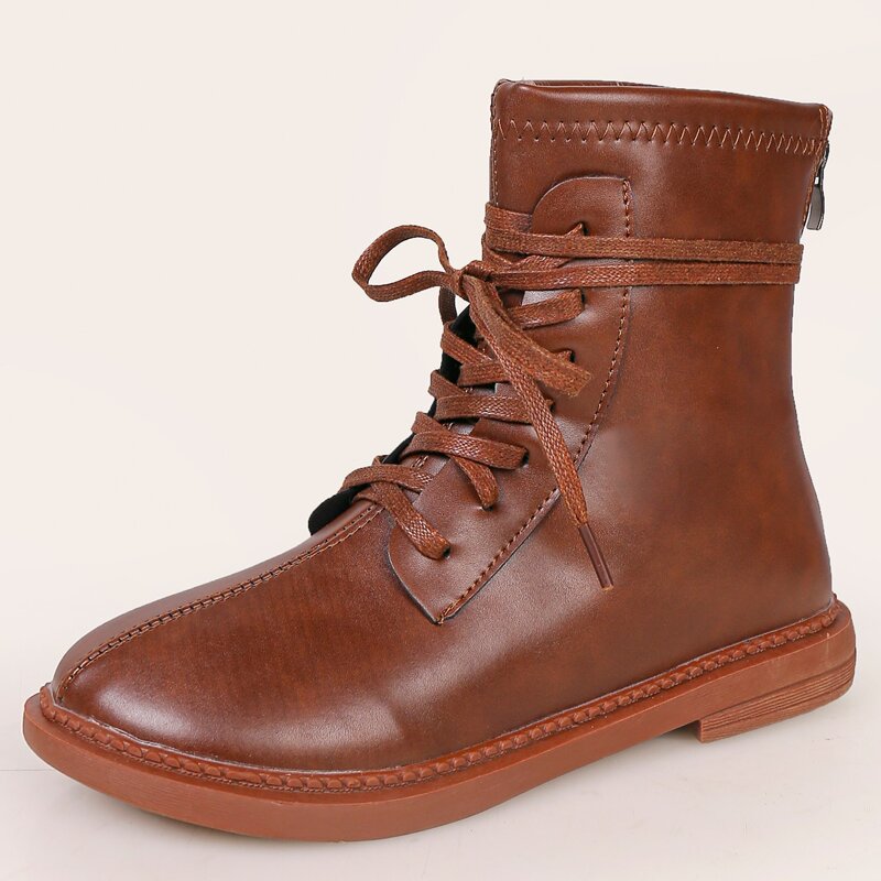 

Zip Back Lace-up Front Boots, Coffee brown