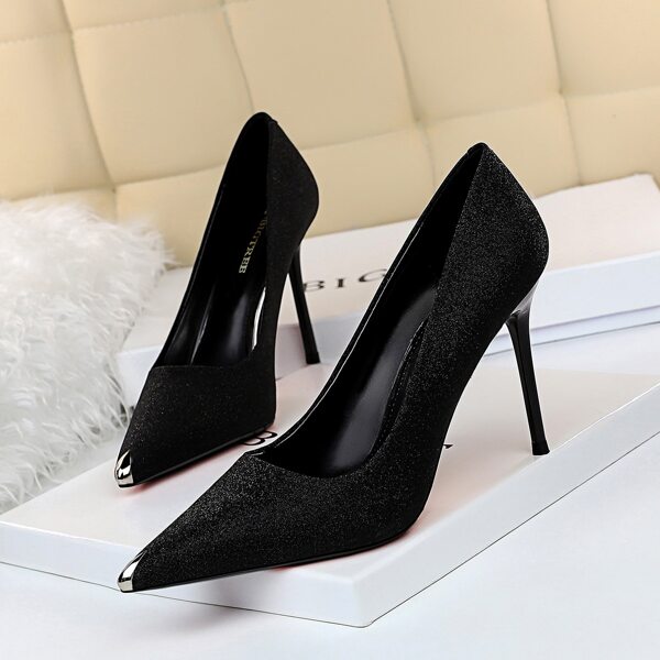 

Glitter Detail Ultra High Heeled Court Pumps, Black