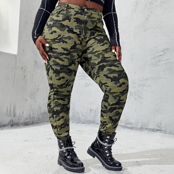 

Plus High Waist Camo Skinny Jeans, Multicolor