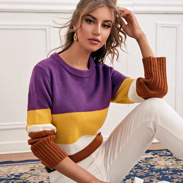 

Drop Shoulder Colorblock Sweater, Multicolor