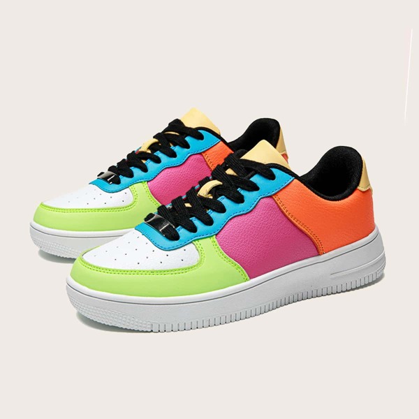

Color Block Perforated Skate Shoes, Multicolor