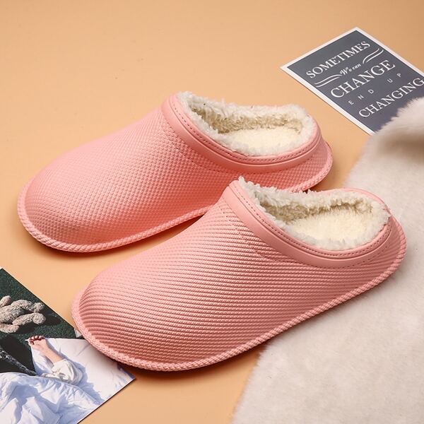 

Round Toe Waterproof Warm Slippers, Pink