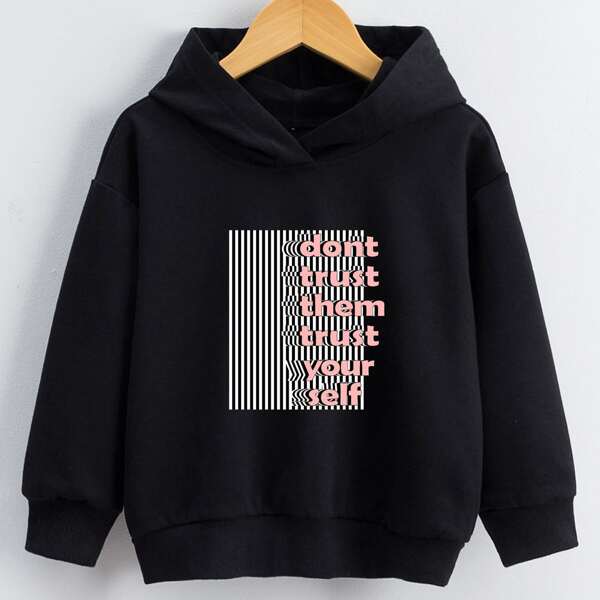 

Girls Slogan Graphic Hoodie, Black