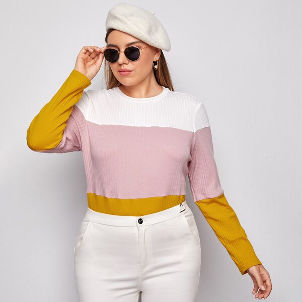 

Plus Colorblock Rib-knit Tee, Multicolor