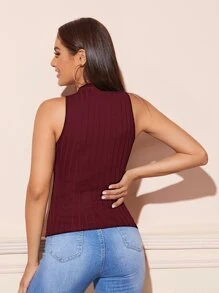 SHEIN Essnce Tank top unicolor tejido de canalé - Granate - Ver 2