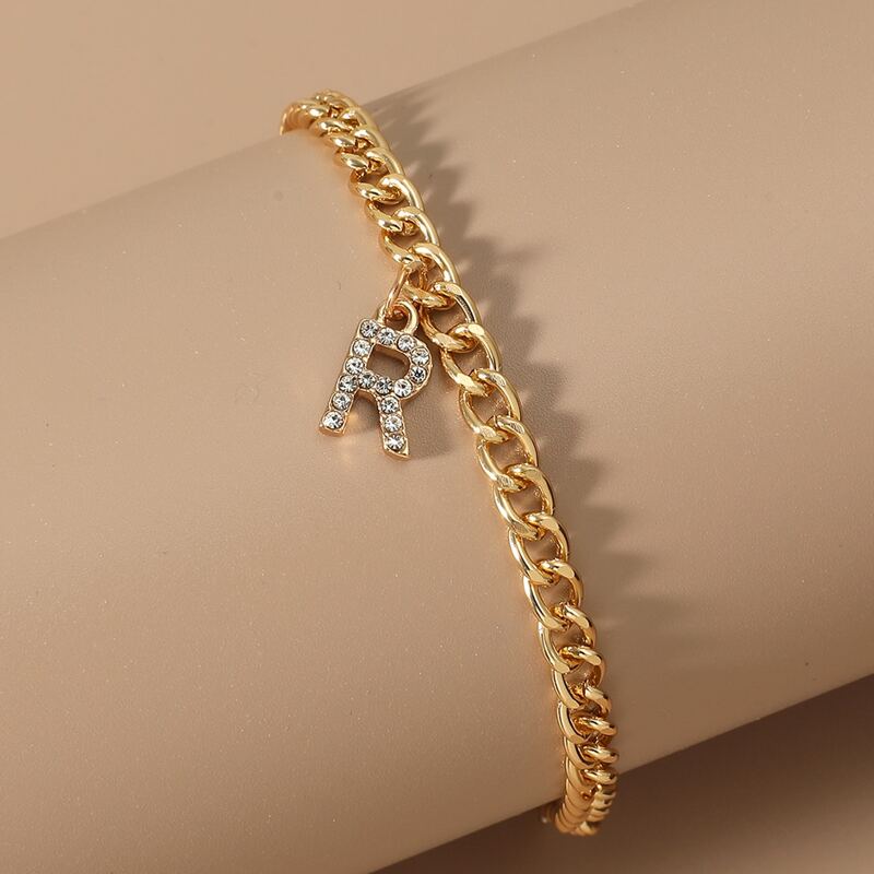 

Rhinestone Letter Decor Chain Anklet, Gold
