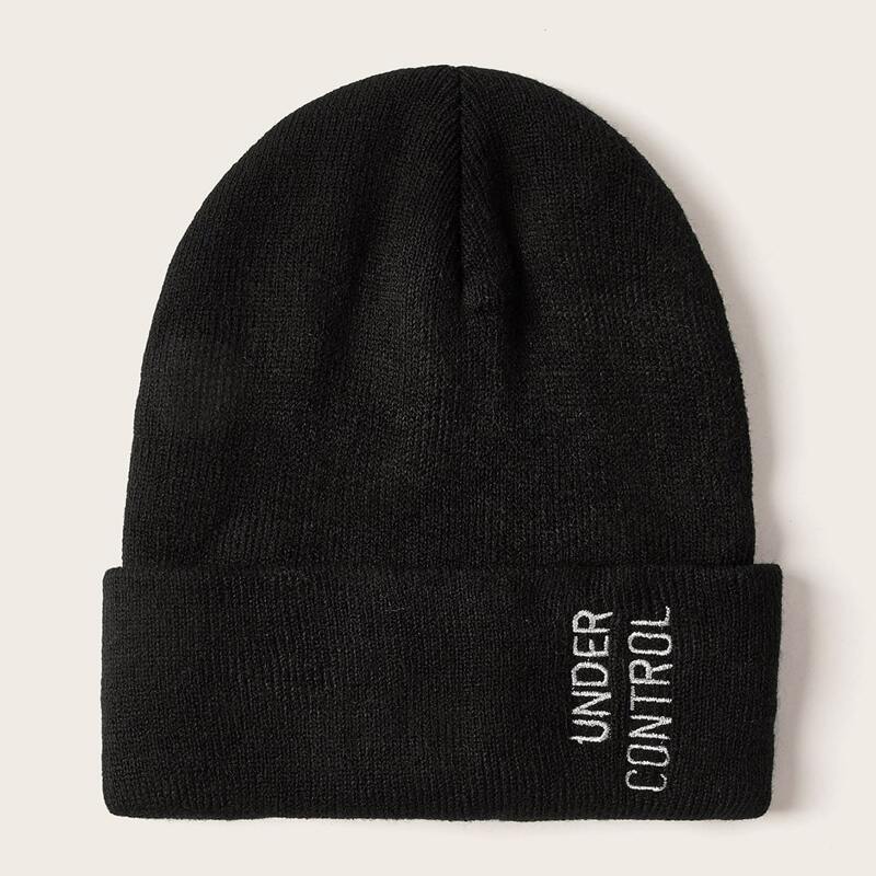 

Letter Knit Cuffed Beanie, Black