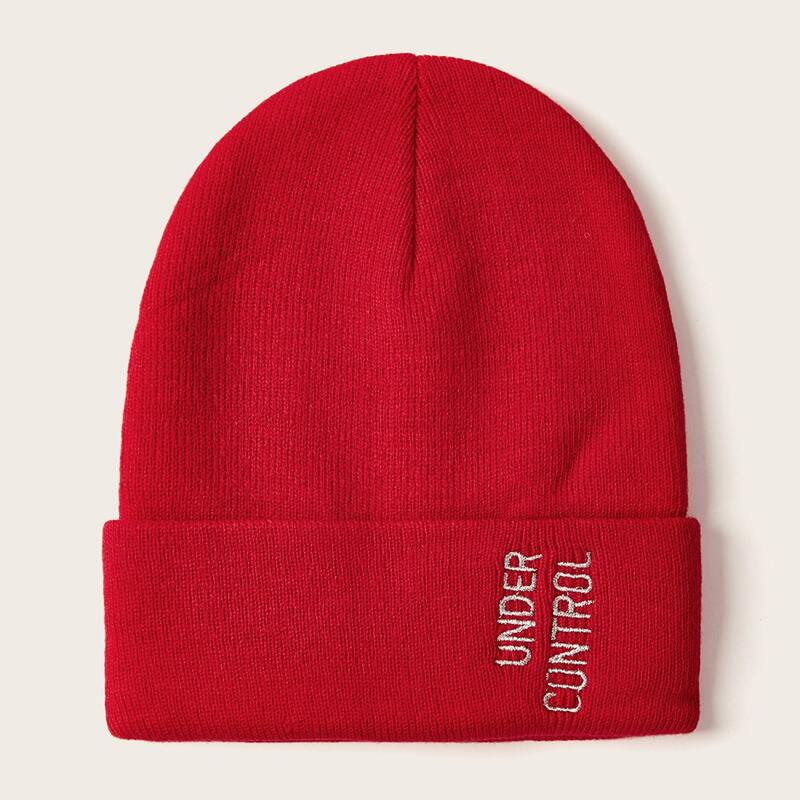 

Letter Knit Cuffed Beanie, Red