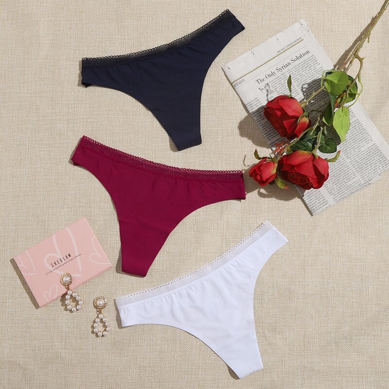 

3pack Lace Trim Thong Set, Multicolor