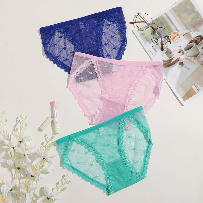 

3pack Sheer Lace Panty Set, Multicolor