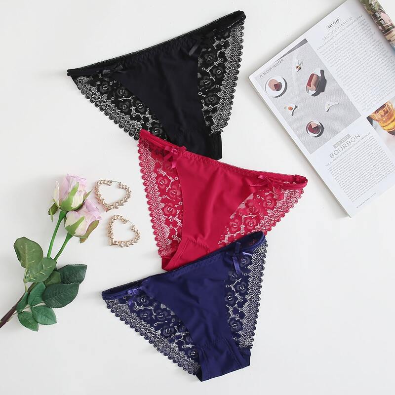 

3pack Contrast Floral Lace Panty Set, Multicolor