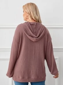 Plus Size Drop Shoulder Drawstring Sweatshirt - Dusty Pink - View 2