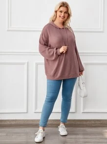 Plus Size Drop Shoulder Drawstring Sweatshirt - Dusty Pink - View 3
