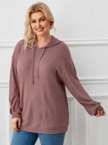 Plus Size Drop Shoulder Drawstring Sweatshirt - Dusty Pink - View 4
