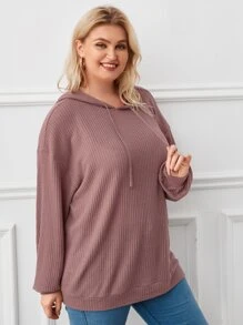 Plus Size Drop Shoulder Drawstring Sweatshirt - Dusty Pink - View 5