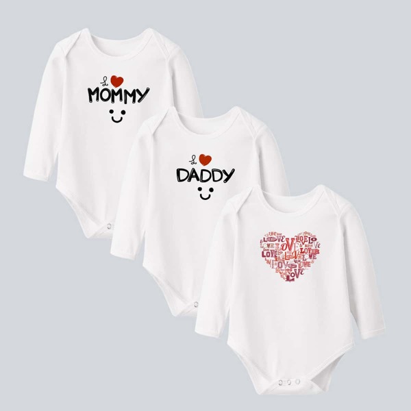 

Baby Unisex 3pcs Slogan And Heart Print Bodysuit, White