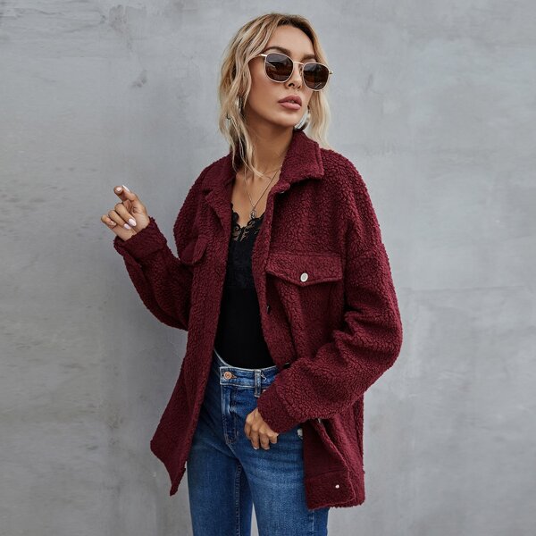 

Flap Detail Teddy Jacket, Maroon